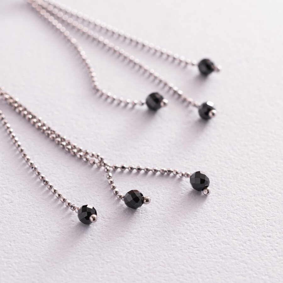 Срібні висячі сережки з чорними каменями 123153