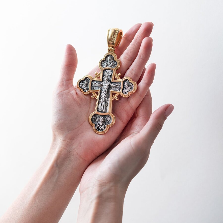 Срібний хрест для священнослужителів "Розп'яття Христове. Архангел Михаїл" 132958b