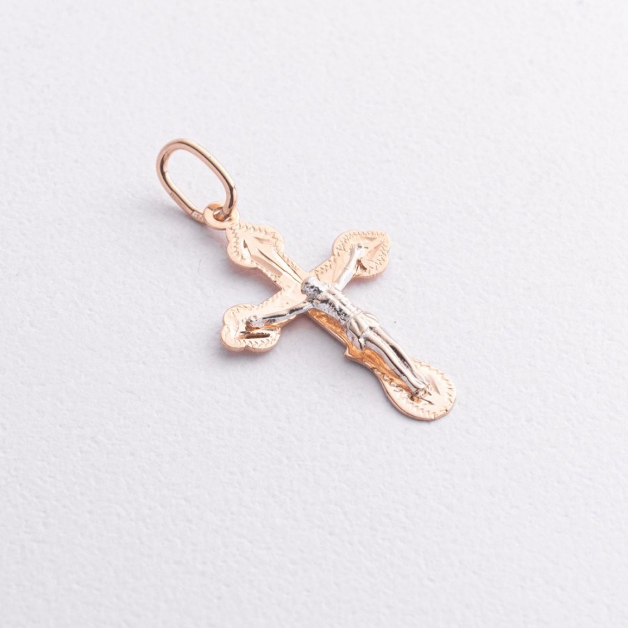 Золотой православный крестик "Распятие. Спаси и сохрани" (на укр. языке) п01675