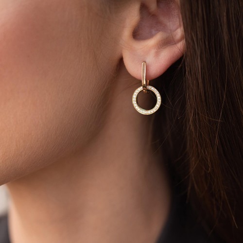 Серьги с кольцами в желтом золоте (фианиты) с07875