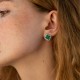 Серебряные серьги - пусеты "Клевер" (малахит, фианиты) 158/1м