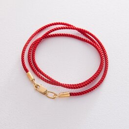 Шелковый красный шнурок с гладкой серебряной застежкой 18699