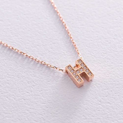 Колье с буквой "Н" в красном золоте (фианиты) кол01255Н