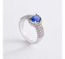 Срібна каблучка з сапфіром і фіанітами 1336/1р-HSPH