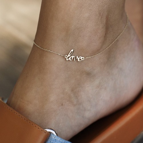 Золотой браслет на ногу "Love" б03685