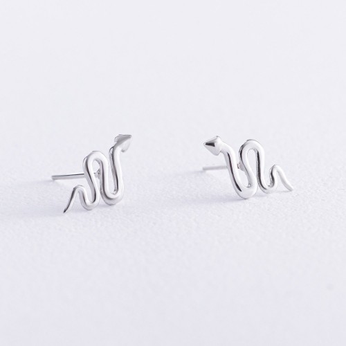 Сережки - пусети "Змії" у білому золоті с07918