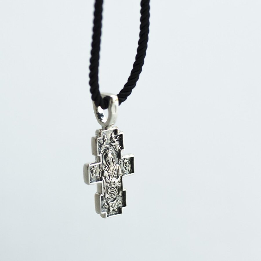 Серебряный крестик "Распятие. Икона Божией Матери "Млекопитательница" 131281
