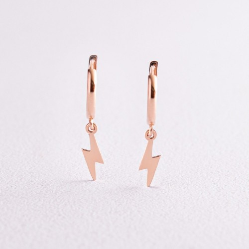 Серьги - кольца "Молнии" в красном золоте с08040