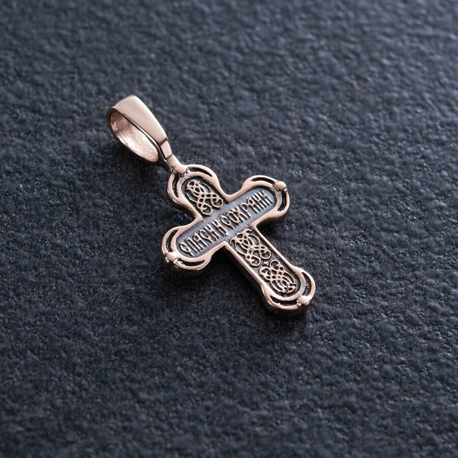 Золотой крестик с распятием (чернение) п02992