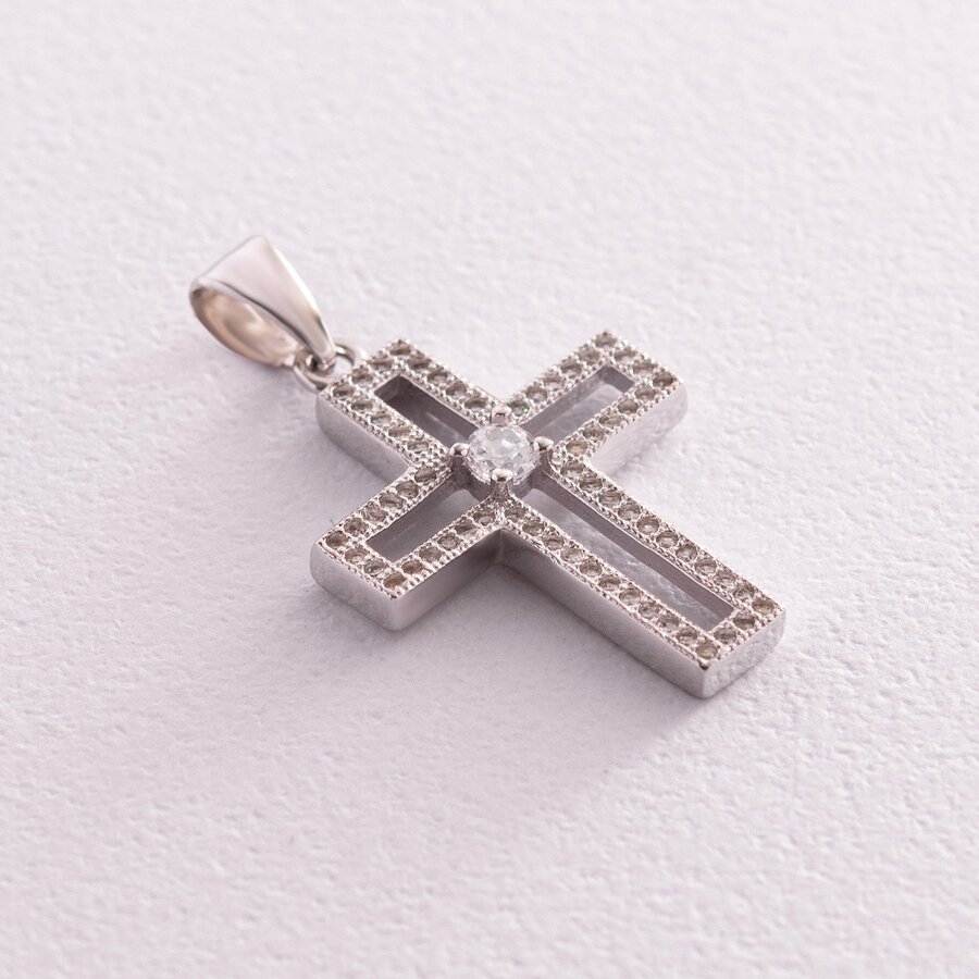 Срібний хрестик з фіанітами 132054