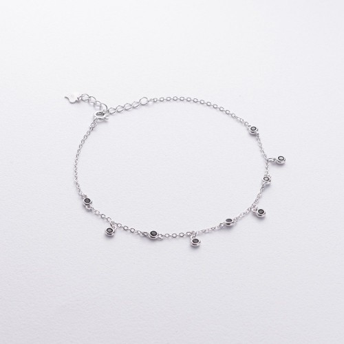 Серебряный браслет с черными фианитами на ногу 141789