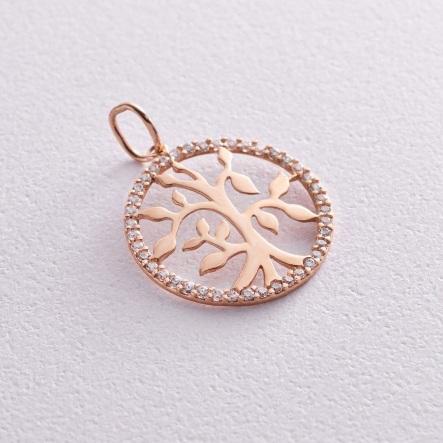 Золотой кулон "Древо жизни" с фианитами п03011