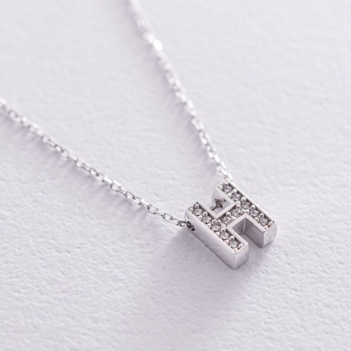 Кольє з буквою "Н" в білому золоті (фіаніти) кол01329Н