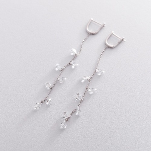 Срібні сережки на англійській застібці з фіанітами 122535