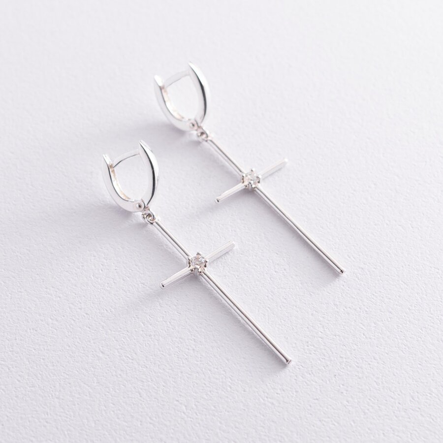 Срібні сережки "Хрести" з фіанітами 123016