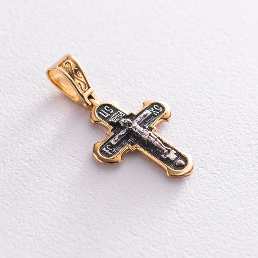 Серебряный крест "Распятие. Спаси и сохрани" с позолотой 133073