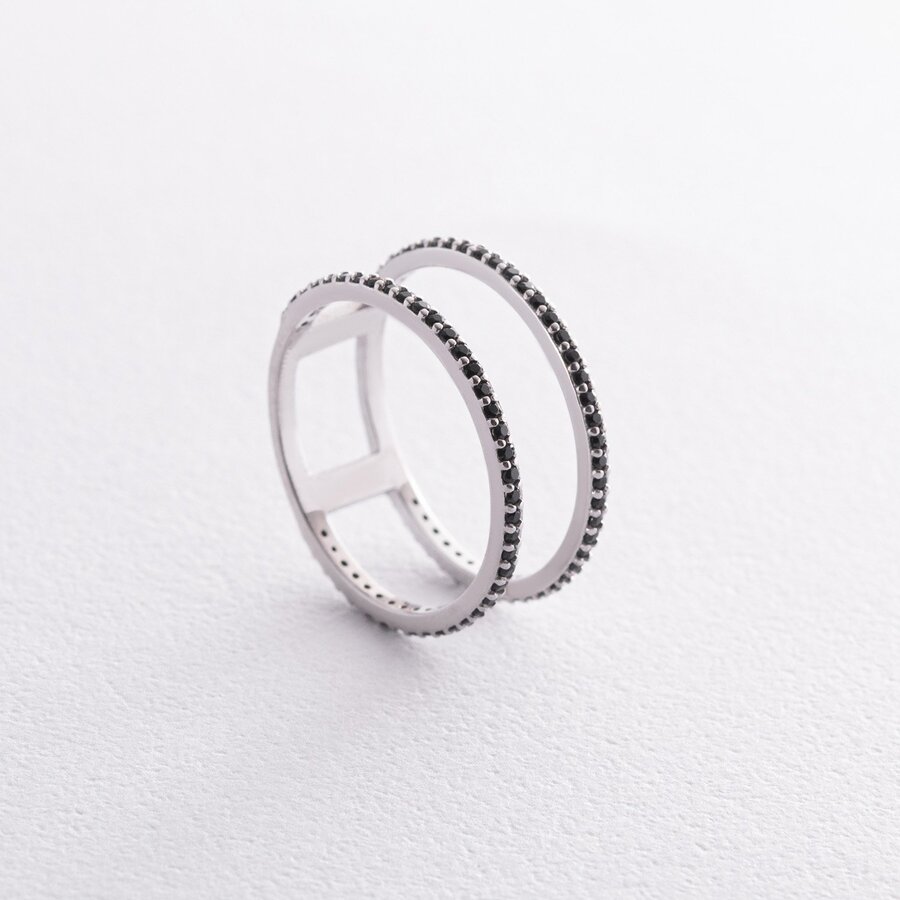 Двойное серебряное кольцо с черными фианитами 106010