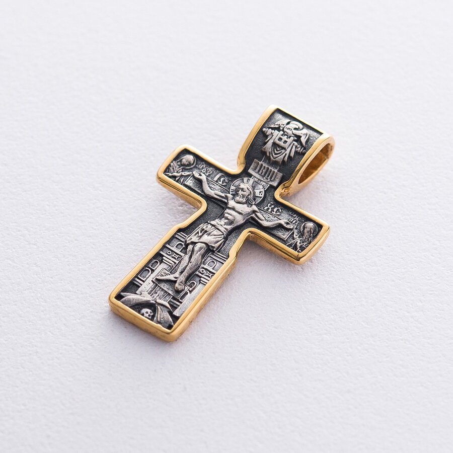 Серебряный крест "Распятие Христово. Святитель Николай Чудотворец. Три святителя. Православный крест" 132889
