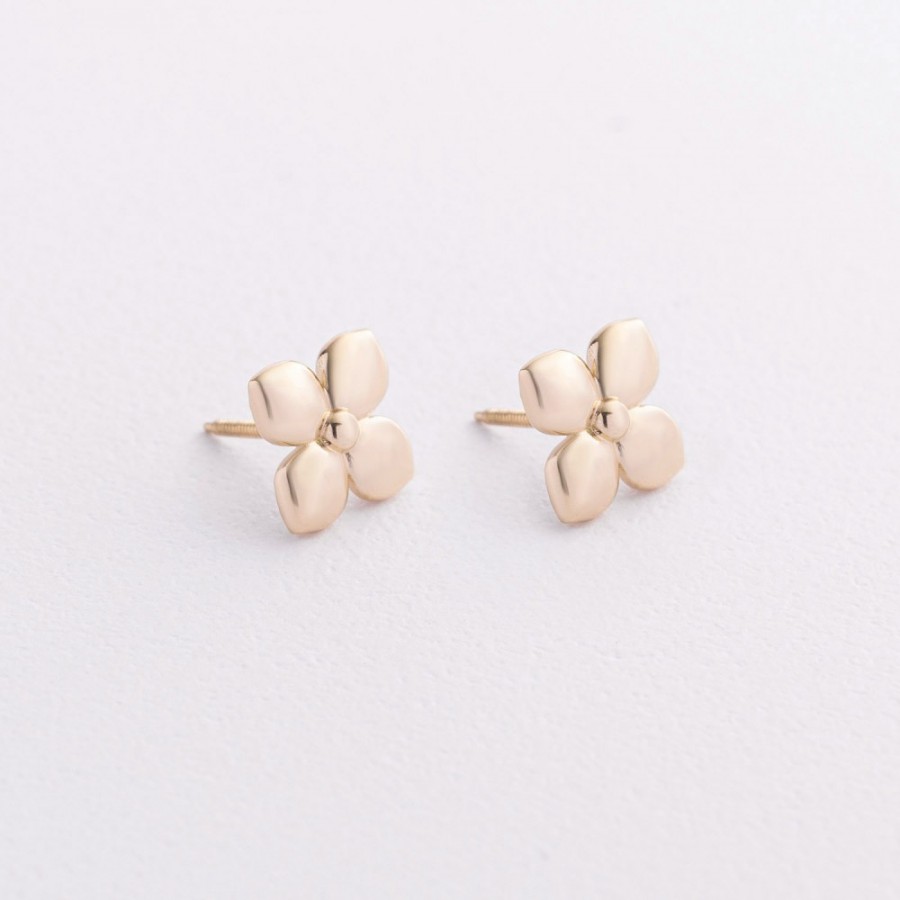 Сережки - пусети "Конюшина" в жовтому золоті с09616