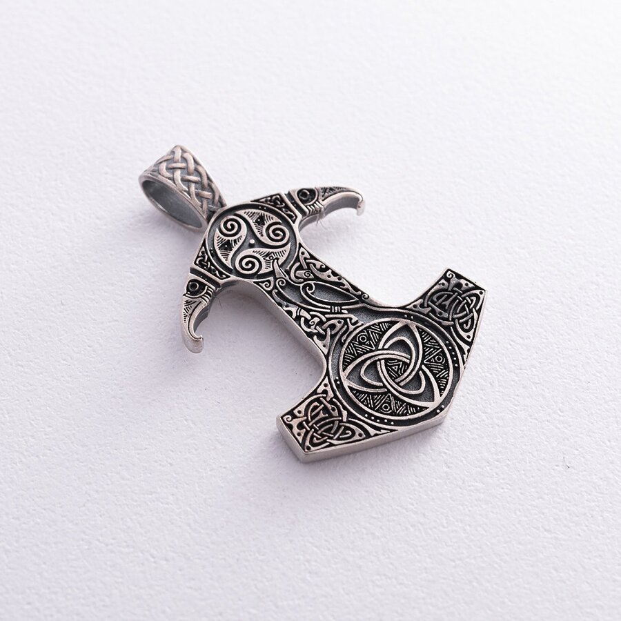 Серебряный кулон "Молот" с символами трискелиона и кельтского узла 7048
