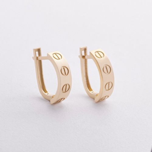 Сережки "Love" у жовтому золоті с09343