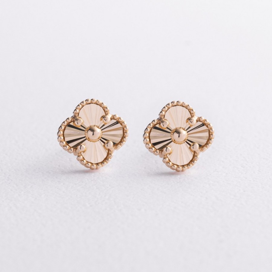 Cерьги - пусеты "Клевер" в желтом золоте с09671