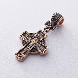 Золотий православний хрест з чорнінням "Розп'яття. Різдво Христове" п02647