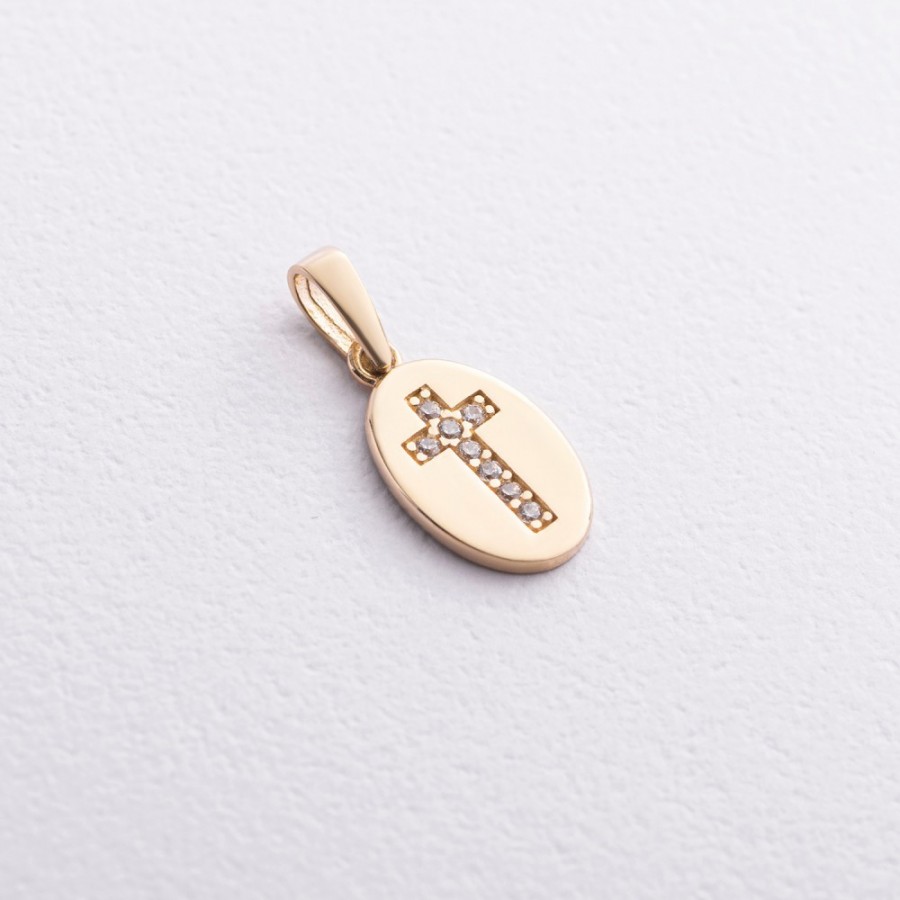 Ладанка "Хрестик" з фіанітами (жовте золото) п04148