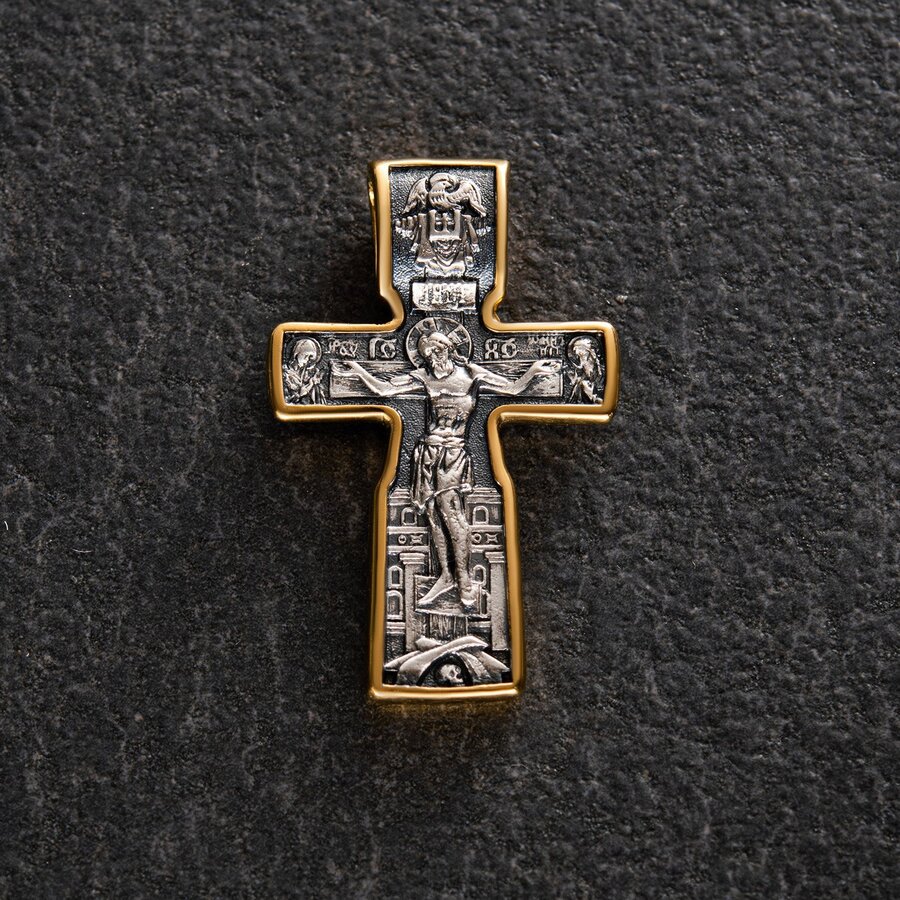 Срібний хрест "Розп'яття Христово. Святитель Миколай Чудотворець. Три святителя. Православний хрест" 132889