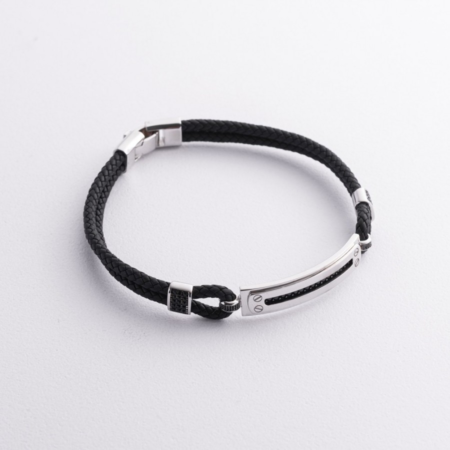 Каучуковий браслет з білого золота (фіаніт) б05813