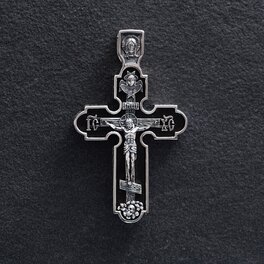Чоловічий православний хрест "Розп'яття. Спаси і Збережи" з ебенового дерева та срібла 1214