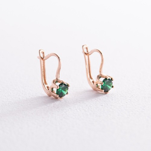 Детские золотые серьги с зелеными фианитами с05762