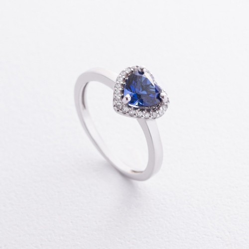 Серебряное кольцо "Сердечко" с сапфиром и фианитами 1857/1p-HSPH
