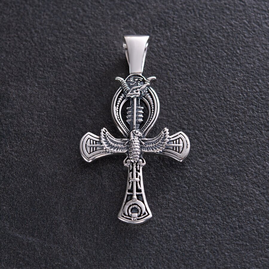 Срібний кулон "Єгипетський хрест Анкх. Жезл Озіріс - символ вічного життя" 133111