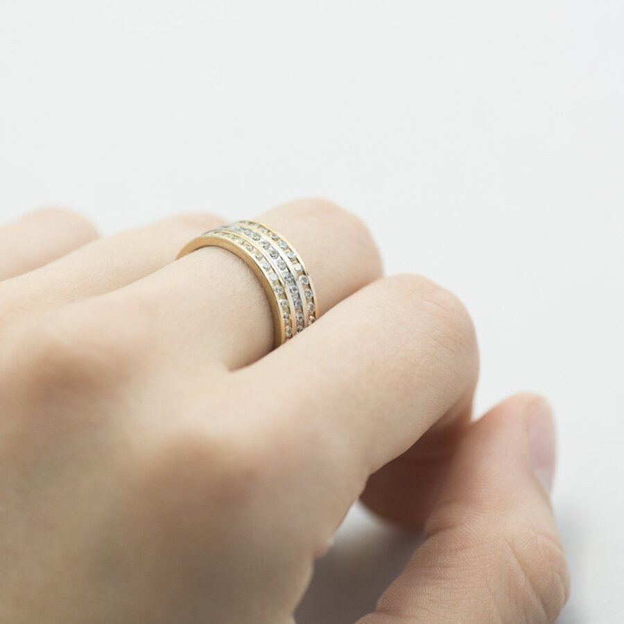 Золотое тройное кольцо з фианитами к01913 14.5