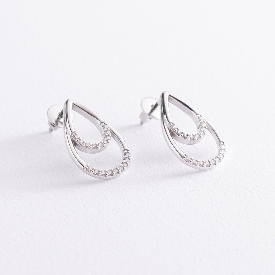 Срібні сережки - пусети "Крапельки" з фіанітами 4903