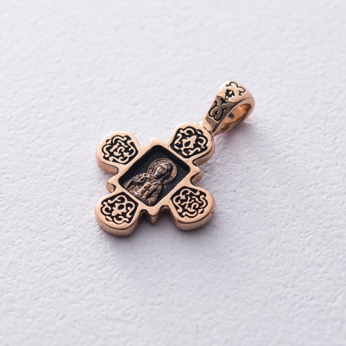 Золотий хрестик "Господь Вседержитель", молитва "Спаси і збережи" з чорнінням п02535