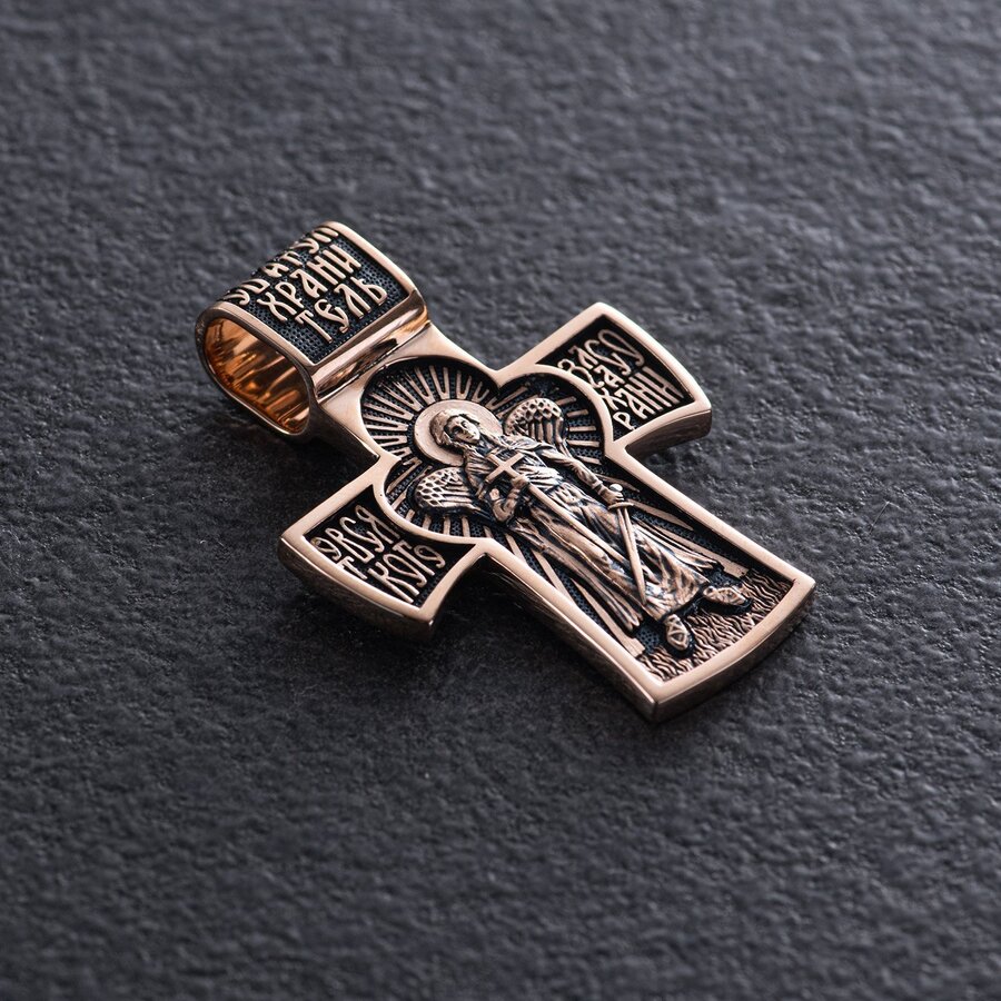 Золотой православный крест "Распятие. Ангел Хранитель" п02885