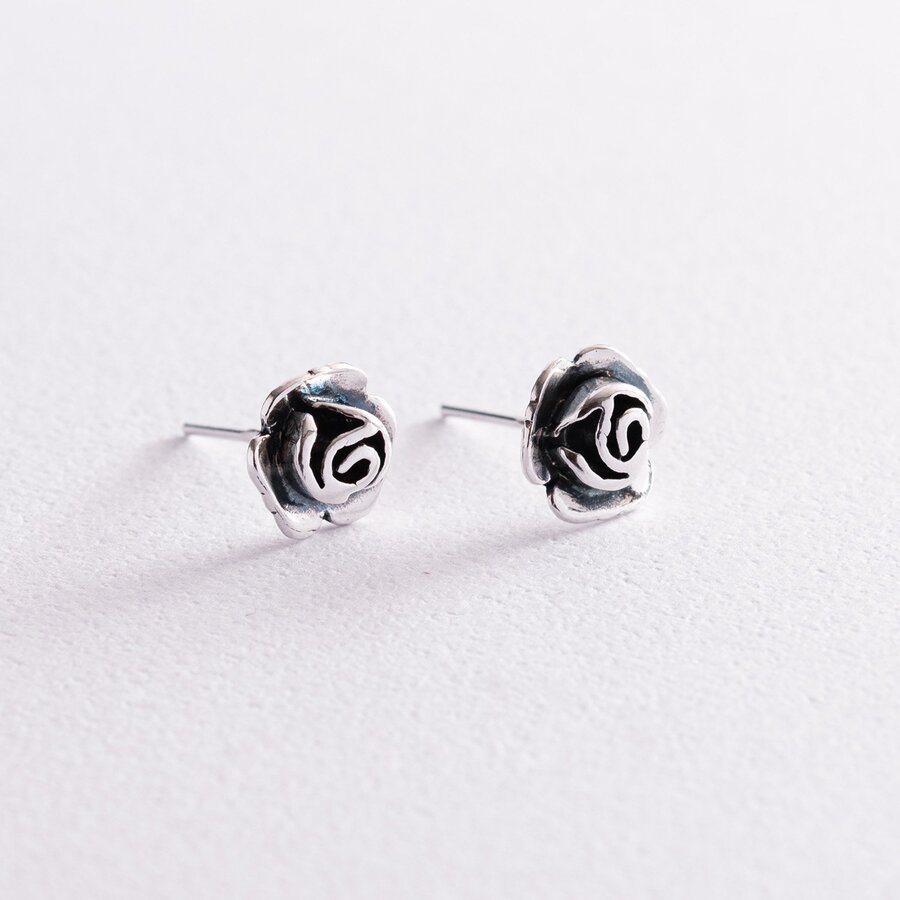Срібні сережки - пусети "Троянди" 121953