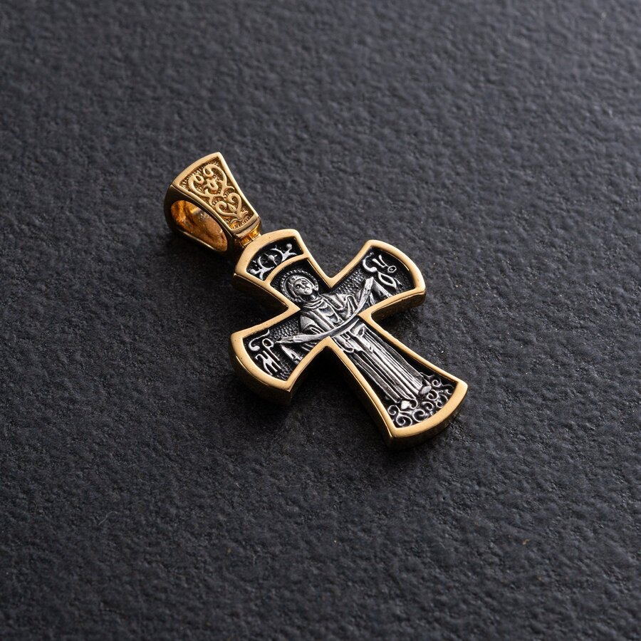 Серебряный крестик православный с позолотой 132506