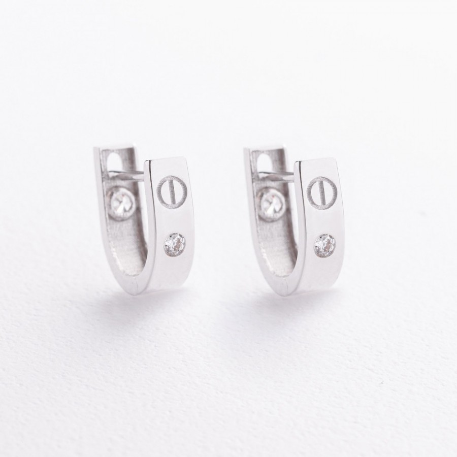 Золотые серьги "Love" с фианитами с09705