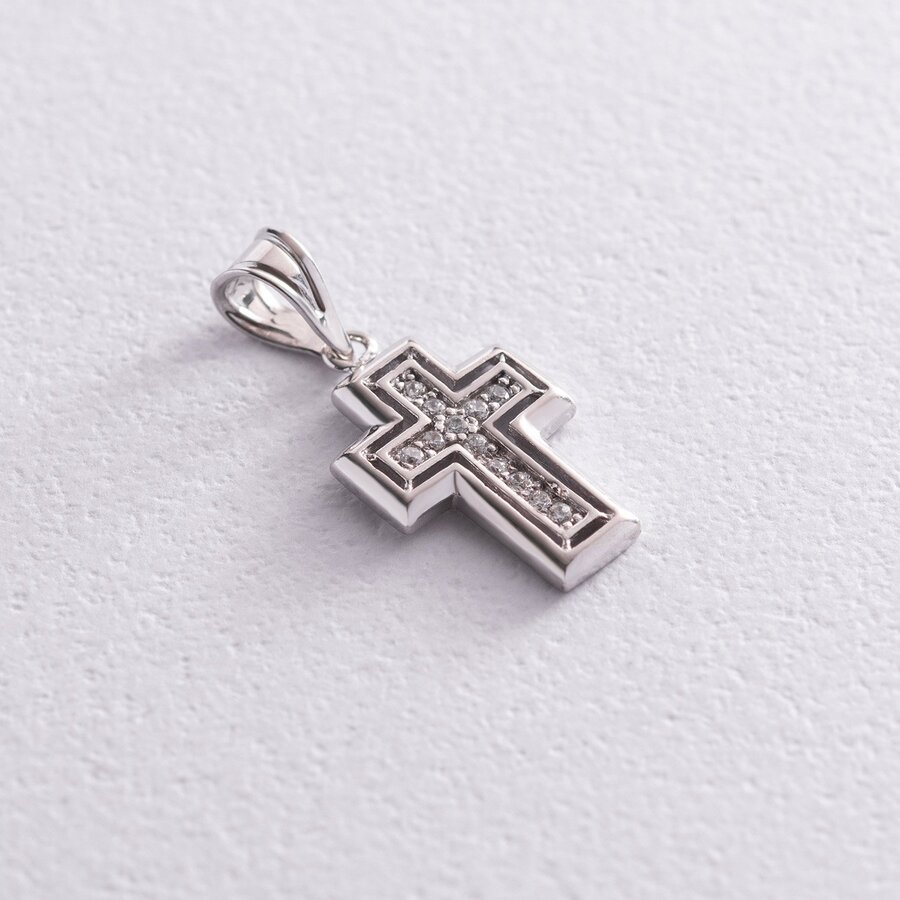 Срібний хрестик з фіанітами (родій) 132012