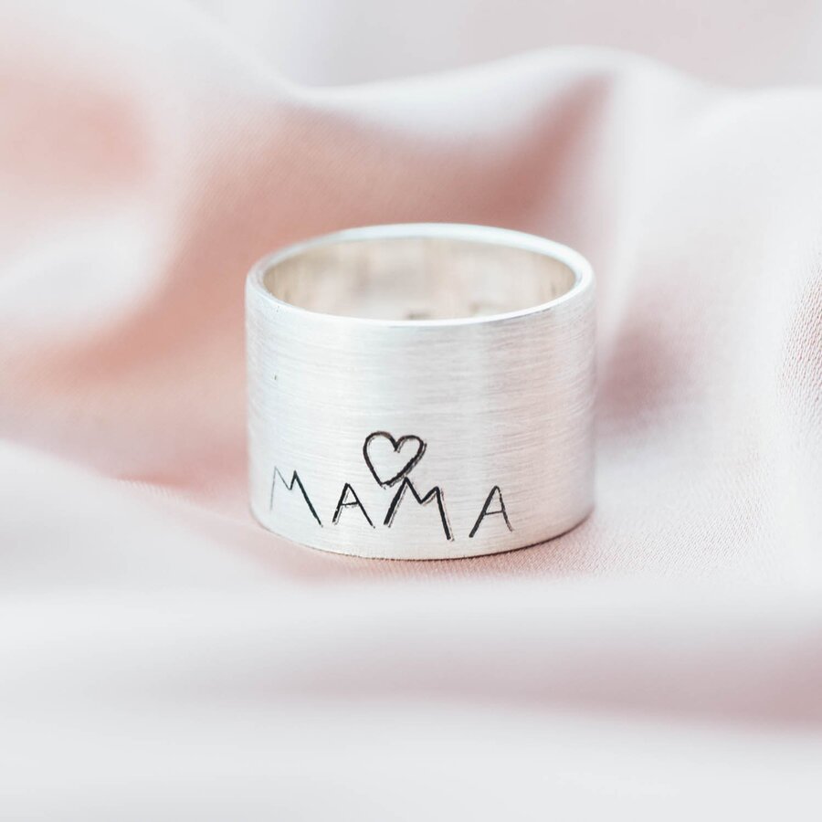 Серебряное кольцо "Мама - почерком Вашего ребенка" 112143мамад