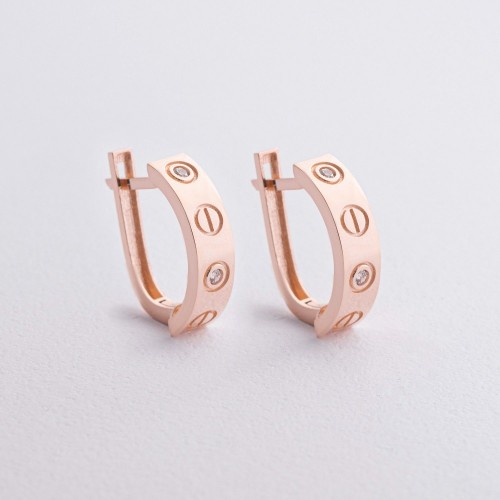 Сережки "Love" з фіанітами (червоне золото) с09315