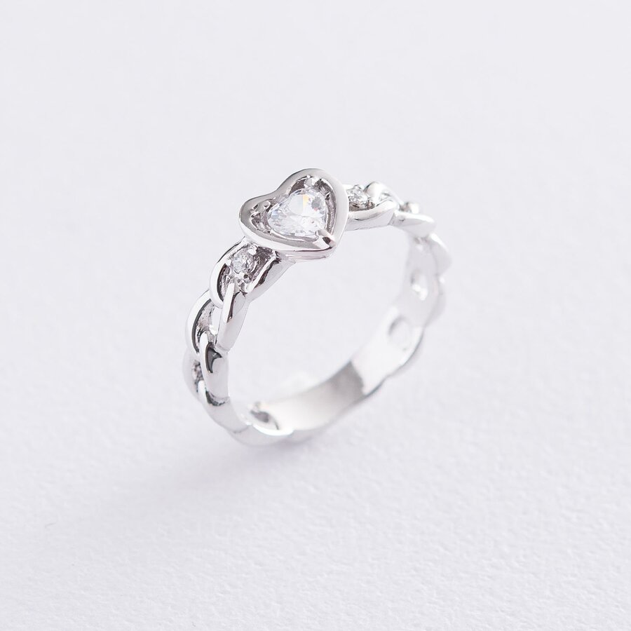 Кольцо "Сердце" в белом золоте (фианит) к06288