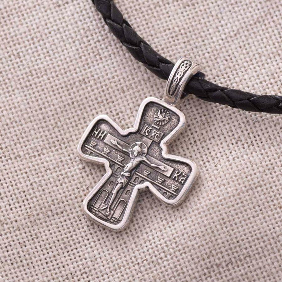 Православний срібний хрест "Розп'яття. Святий Миколай" (чорніння)  132493