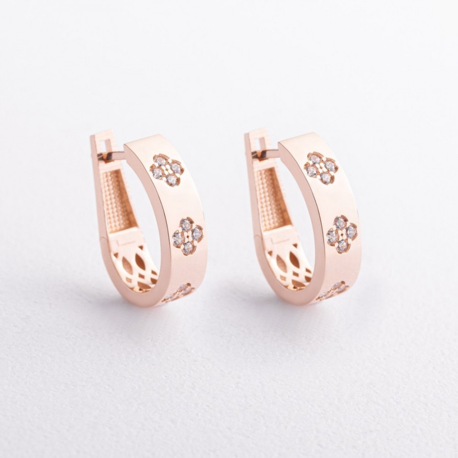 Серьги "Клевер" с фианитами (красное золото) с08663