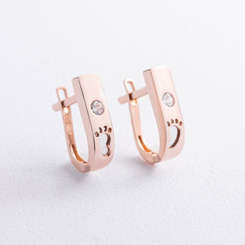 Золотые серьги "Ножки младенца" (фианиты) с05317