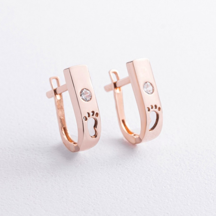 Золоті сережки "Ніжки немовляти" (фіаніти) с05317