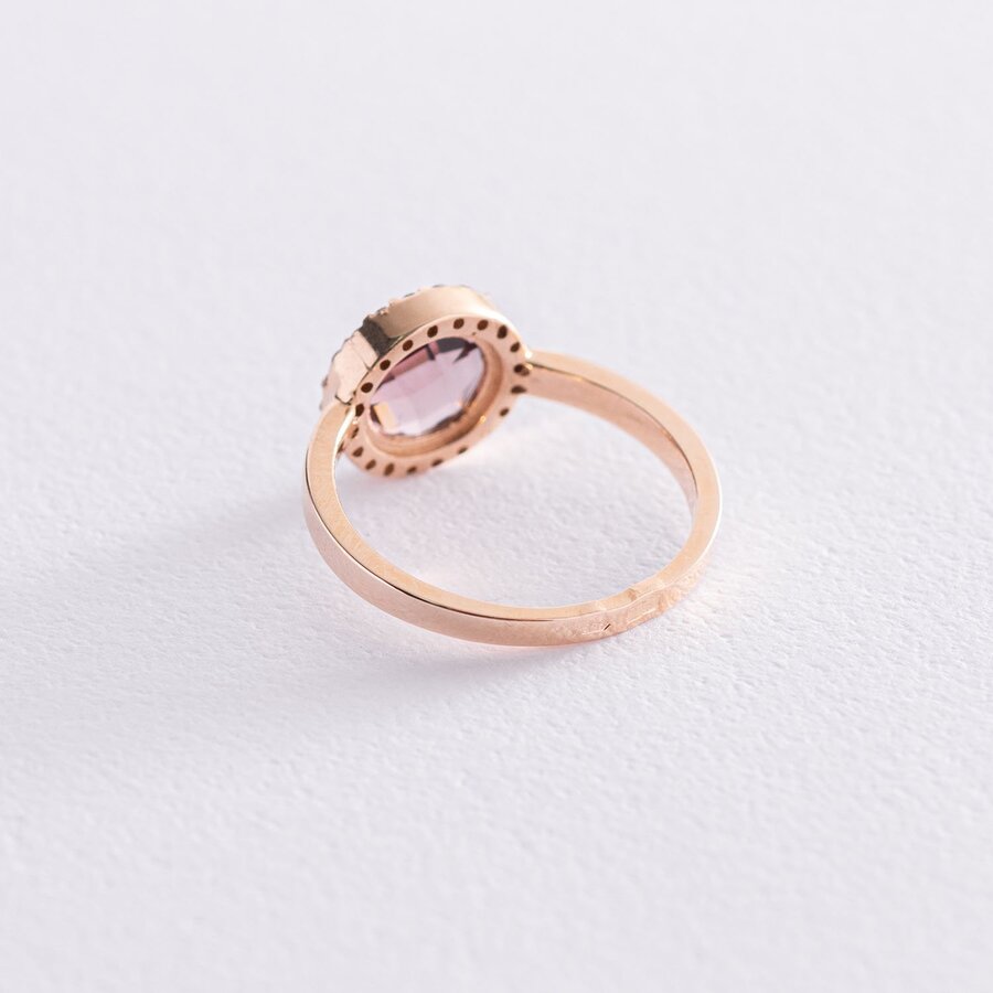 Золотое кольцо с розовым и белыми фианитами к06830